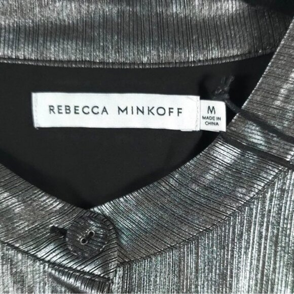 NWT REBECCA MINKOFF OLLIE Gray Silver GUNMETAL Shiny Button Mini Dress MEDIUM - Picture 9 of 16
